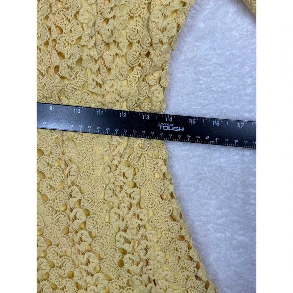 Rabbit Rabbit Rabbit Designs Yellow Crochet Lace Fit and Flare Dress‎ 3/4 Sleeve